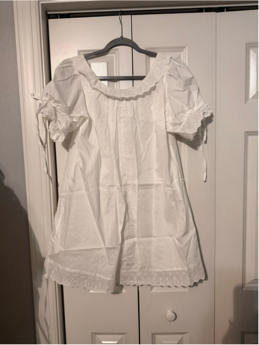 Women's kourt Juliet Cotton Dress White Eyelet Mini Dress Size S - Picture 9 of 9